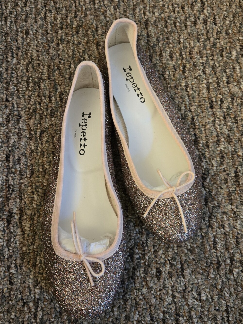 New Repetto Rose Gold Glitter Ballet Flats
